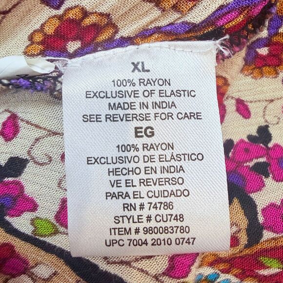 Bila Women XL Maxi Dress Multicolor Boho Paisley Smocked Waist Sharkbite Hem - Picture 6 of 10